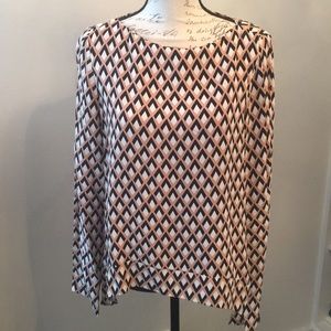 EUC Zara cream/peach/black patterned blouse